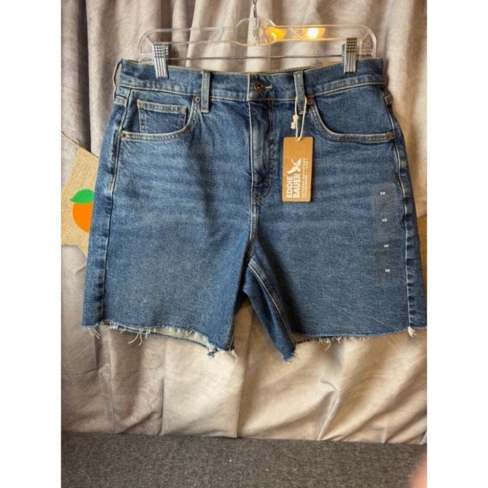 New Eddie Bauer Women Size 10 Blue Stretch Cotton High Rise Cutoff Denim Shorts - Picture 2 of 9